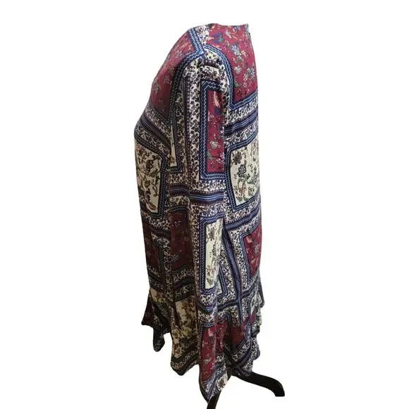 Lulu's Cream and Plum Multi Print Long Sleeve Shift Mini Dress, Sz S - NWT - Picture 8 of 13